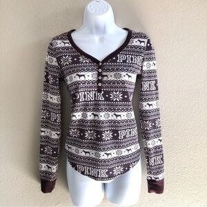 Pink Victoria’s Secret Sleepwear Henley Thermal Waffle V-Neck Shirt Size XS